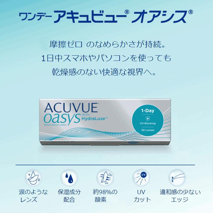 ワンデーアキュビューオアシス(1day acuvue oasys)酸素透過率が高いワンデーコンタクトレンズ