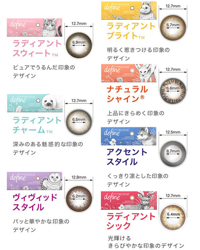 ワンデーアキュビューディファインモイストレンズの着色直径サイズ